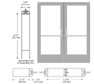 CRL-U.S. Aluminum Clear Anodized Custom Pair Series 400 Medium Stile Offset Pivot Entrance Doors for Surface Mount Door Closers