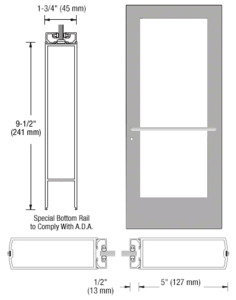 CRL-U.S. Aluminum Clear Anodized Custom Single Series 550 Wide Stile Center Pivot Entrance Door for Overhead Concealed Door Closer