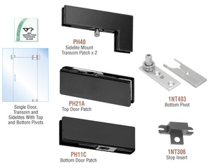 CRL Matte Black European Patch Door Kit for Use with Fixed Transom and Two Sidelites - With Lock