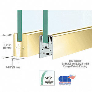 Polished Brass Low Profile Square DRS Door Patch Rail Without Lock for 1/2" Glass - 8" Length