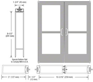 CRL-U.S. Aluminum Clear Anodized Custom Pair Series 550 Wide Stile Offset Pivot Entrance Door With Panics for Surface Mount Door Closers