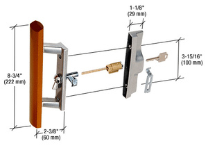 CRL Wood/Aluminum Keyed Internal Lock Sliding Glass Door Handle Set with 3-15/16" Screw Holes for Viking Doors