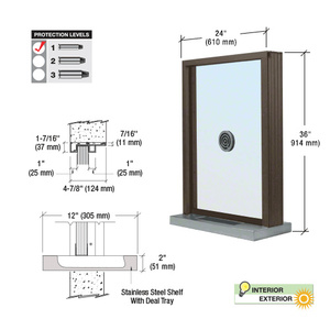CRL Duranodic Bronze Anodized Bullet Resistant 24" Wide Exterior Window with Speak-Thru and Shelf with Deal Tray for Walls 4-7/8" Thick