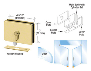 CRL Polished Brass European EUR Series Glass Mounted Patch Lock With Keeper Plate