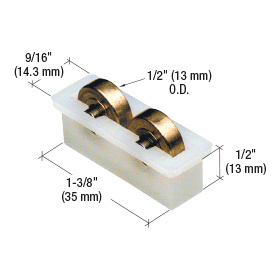 CRL 1/2" Flat Edge Tandem Brass Window Roller Assembly with 9/16" Wide Housing