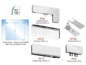 CRL Satin Anodized European Patch Door Kit for Double Doors for Use with Fixed Transom and Two Sidelites - Without Lock