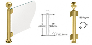 CRL Polished Brass 16" Round PP05 Elegant Series Counter/Partition 135 Degree Post with Air Space