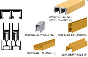 CRL Gold Anodized Deluxe Track Assembly With D609 Upper and D603 Lower Track - Nylon Wheels