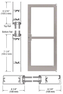 CRL-U.S. Aluminum Clear Anodized Class 1 Custom Single Series 400T Thermal Medium Stile Offset Pivot Entrance Door With Panic for Surface Mount Door Closer