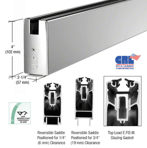 CRL Polished Stainless 4" Custom Length Square Sidelite Rail for 3/4" Glass