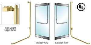 CRL-Blumcraft® Satin Brass Right Hand Reverse Rail Mount Keyed Access "D" Exterior, Top Securing Panic Handle for 3/4" Glass