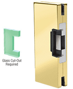 CRL Polished Brass 4" x 10" LH/RHR Custom Center Lock Glass Keeper with Deadlatch Electric Strike