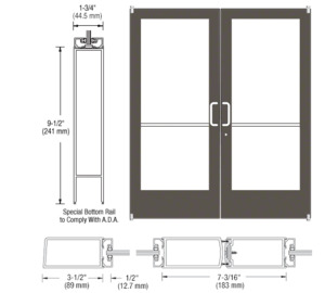 CRL-U.S. Aluminum Bronze Black Anodized Custom Pair Series 400 Medium Stile Offset Pivot Entrance Doors for Surface Mount Door Closers