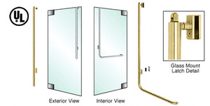 CRL-Blumcraft® Satin Brass Left Hand Reverse Glass Mount Retainer Plate "JS" Exterior, Top Securing Panic Handle