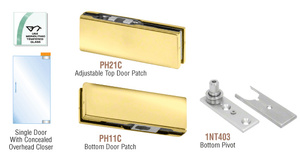 CRL Polished Brass European Patch Door Kit for Use with Overhead Door Closer - Without Lock