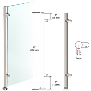 CRL Brushed Stainless 36" High 1" Round Slimline Series Straight Front Counter/Partition Corner Post