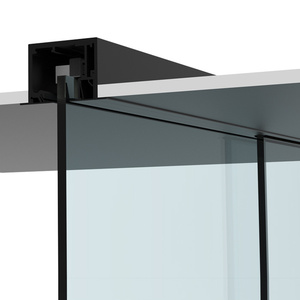 CRL 695 Series Matte Black Drop Ceiling Mount Sliding Door with Fixed Panel Kit with Softbrake Braking System