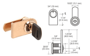 CRL Brass Right Hand Lock for Cabinet Swinging Glass Door - Keyed Alike