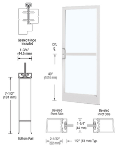 CRL-U.S. Aluminum White KYNAR® Paint Custom Single Series 250 Narrow Stile Geared Hinge Entrance Door With Panic for Surface Mount Door Closer