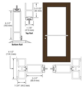 CRL-U.S. Aluminum Bronze Black Anodized Custom Single Series 800 Durafront Medium Stile Center Pivot Entrance Door for Overhead Concealed Door Closer