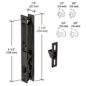 CRL Black Non-Keyed Flush Mount Sliding Glass Door Handle Set With 6-5/8" Screw Holes with 4 Hook Assortment