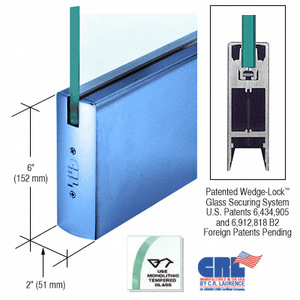 CRL Custom Color 1/2" Glass 6" Square Door Rail Without Lock - Custom Length