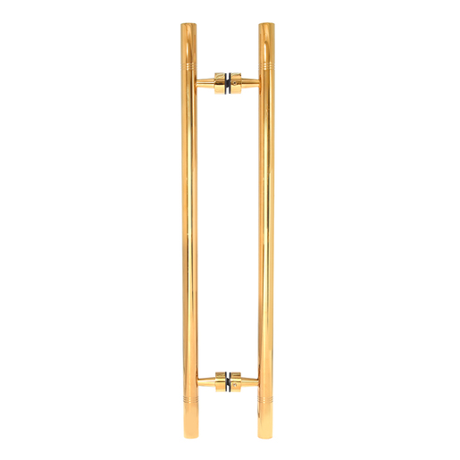 CRL Polished Brass 25" Overall Length Glass Mounted Back-to-Back Ladder Style Pull Handle with Undercut Accent Rings