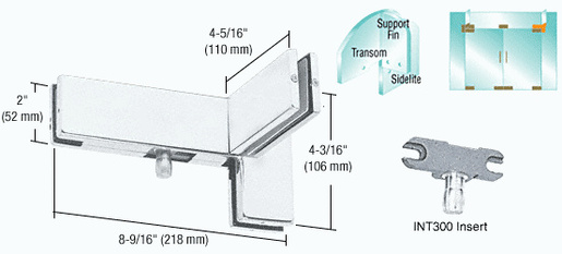 CRL Satin Anodized Left Hand Sidelite Transom Patch with Support Fin Bracket and 1NT300 Insert