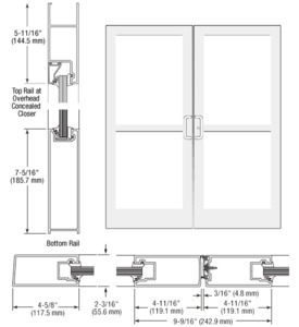 CRL-U.S. Aluminum White KYNAR® Paint IG500 Series Custom Pair StormFront™ Butt Hinged Entrance for Panic and Overhead Concealed Closer