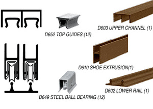 CRL Duranodic Bronze Anodized Track Assembly D603 Upper and D602 Lower Track With Steel Ball-Bearing Wheels