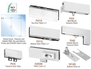 CRL Satin Anodized European Patch Door Kit for Double Doors for Use with Fixed Transom and One Sidelite - With Lock