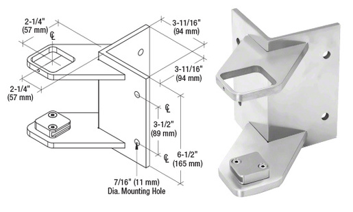 CRL 316 Polished Stainless 2" Square Outside Corner Fascia Mount Bracket