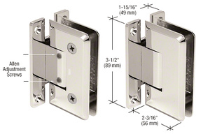 CRL Polished Nickel Pinnacle 337 Series Adjustable Wall Mount 'H' Back Plate Hinge