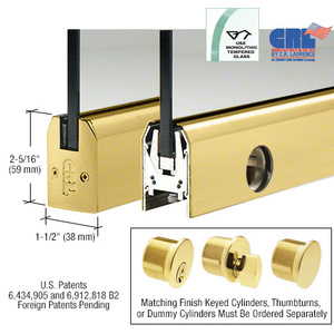 CRL Polished Brass 3/8" Glass Low Profile Tapered Door Rail With Lock - 35-3/4" Length