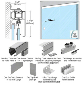 CRL70 Satin Anodized Series Single Sliding Door with Fixed Panel Wall Mount Kit