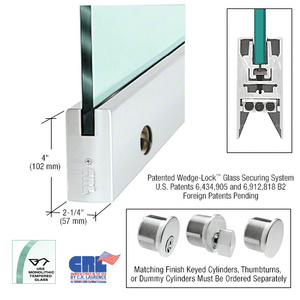 CRL Satin Anodized 3/4" Glass 4" Square Door Rail With Lock - 35-3/4" Length