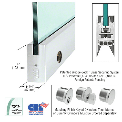 CRL Satin Anodized 3/4" Glass 4" Square Door Rail With Lock - 35-3/4" Length