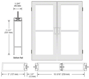 CRL-U.S. Aluminum White KYNAR® Paint Custom Size Pair Series 550 Wide Stile Butt Hinge Entrance Door With Panics for Surface Mount Door Closers