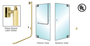CRL-Blumcraft® Satin Brass Right Hand Reverse Glass Mount Retainer Plate "Z" Exterior, Top Securing Panic Handle