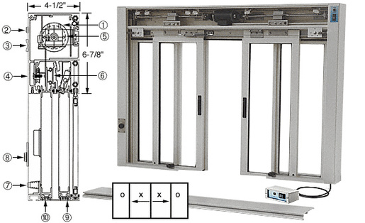 CRL Satin Anodized Custom Size All Electric Fully Automatic Deluxe Sliding Service Window OXXO With Aluminum Half Bottom Track