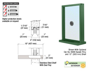 CRL KYNAR® Painted (Specify) Aluminum Narrow Inset Frame Exterior Glazed Exchange Window with 18" Shelf and Deal Tray