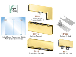 CRL Satin Brass European Patch Door Kit for Double Doors for Use with Fixed Transom and Two Sidelites - Without Lock