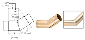 CRL Polished Brass 147 Degree Flush Angle for 2" Tubing