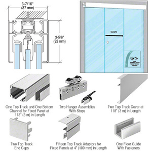 CRL50 Satin Anodized Series Single Sliding Door with Two Fixed Sidelite Panels Structural Ceiling Mount Kit