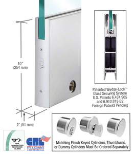 CRL Satin Anodized 1/2" Glass 10" Square Door Rail With Lock - 35-3/4" Length