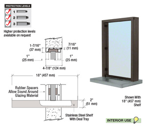 CRL Duranodic Bronze Anodized Aluminum Standard Inset Frame Interior Glazed Exchange Window with 18" Shelf and Deal Tray