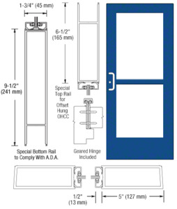 CRL-U.S. Aluminum Custom KYNAR® Paint Custom Single Series 550 Wide Stile Geared Hinge Entrance Door with Panic for Overhead Concealed Door Closer for Overhead Concealed Door Closer