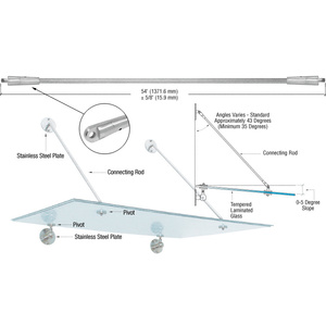 CRL Tige de connexion pour système de marquise en verre, 1,37 m (54 po), pour panneaux de 1,22 m (48 po) de large, acier inoxydable brossé