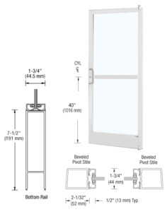 CRL-U.S. Aluminum White KYNAR® Paint Custom Single Series 250 Narrow Stile Offset Pivot Entrance Door with Panic for Surface Mount Door Closer