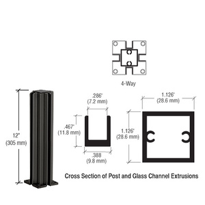 CRL Matte Black 12" 4-Way Design Series Partition Post